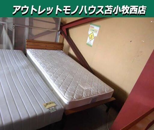 シングルベッド マットレス付き 幅100×長さ210×高さ64cm パイプベッド ブラック 黒 寝具 家具 苫小牧西店