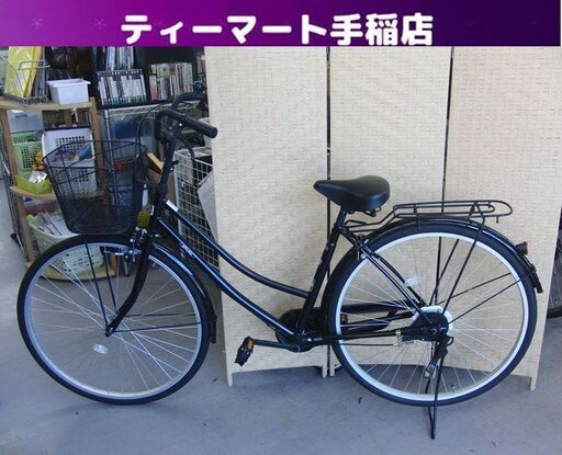 自転車 27インチ affiche シティサイクル 変速なし アフィッシュ ママチャリ ASAHI ブラック カゴ付き ライト付き アサヒ 黒 札幌 手稲店