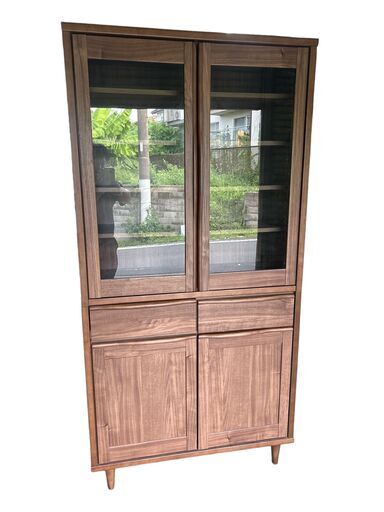 美品【幅90】キッチンボード ダイニングボード 食器棚 収納 木目調