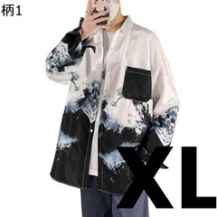 総柄シャツ メンズ XL 長袖 春秋 薄手 プリントシャツ ゆっ...