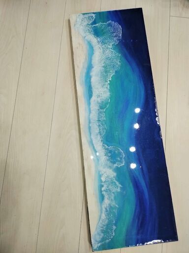 オーシャンレジン壁掛けボード大きいサイズ　アート作品ハンドメイド　波　海模様　青　水色　ブルーグラデーション　横90cm縦30cm