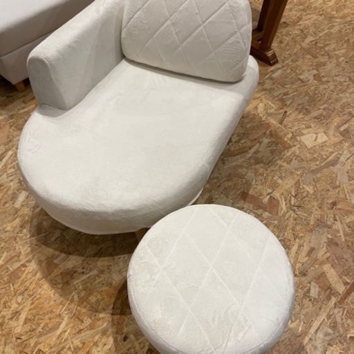 ホワイト リクライニング 1人掛けソファ 1Pソファ オットマン付き 家具