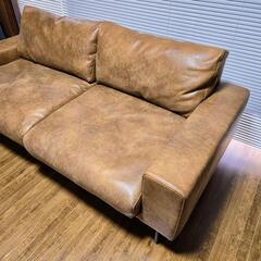 【極美品】関家具 プルート PLUTO ソファ 2.5人掛け ソファ ローソファ スーパー レザーテックス CRASH 