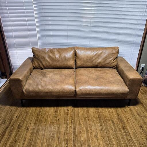 【極美品】関家具 プルート PLUTO ソファ 2.5人掛け ソファ ローソファ スーパー レザーテックス CRASH