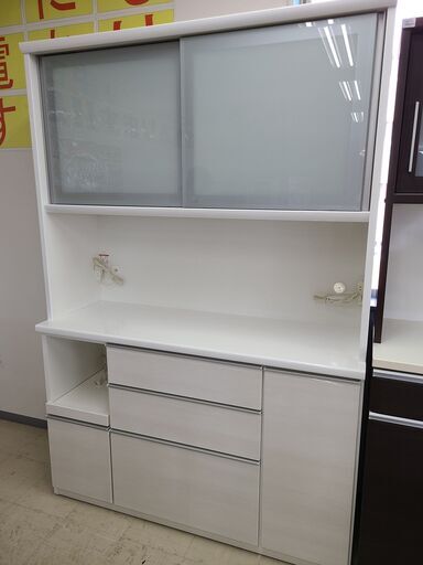 J7495　松田家具　キッチンボード　食器棚　　ホワイト　クリーニング済　【リユースのサカイ柏店】