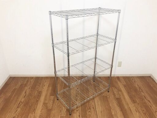 システムラック4段スチールラック　収納ラック可動式棚　メタルラック業務用/キッチン/リビング収納/飾り棚　脚部アジャスター付き