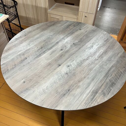 一点限り　お宝品　未使用　展示品　幅120　丸テーブル　グレー　脚部アイアン　ダイニングテーブル　食卓