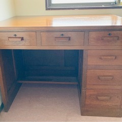 アンティーク 片袖机 昭和レトロ 無垢材 デスク 古家具 書斎 勉強机