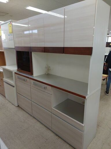 J7496　河口家具製作所　キッチンボード　食器棚　ホワイト　クリーニング済　【リユースのサカイ柏店】