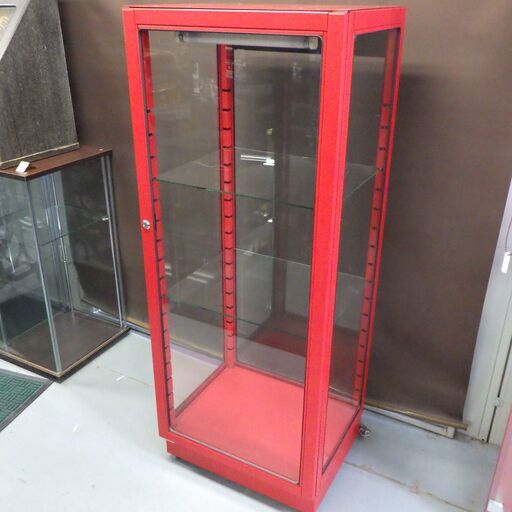 中古 ガラス ショーケース バラし不可 赤 鍵なし
