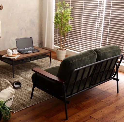 直接引き取り限定】2人掛けコーデュロイソファ MODERN DECO ソファー 2