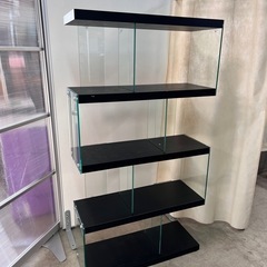 NO.1744 S字型グラスシェルフ 4段 ジグザグタイプ コレクションラック