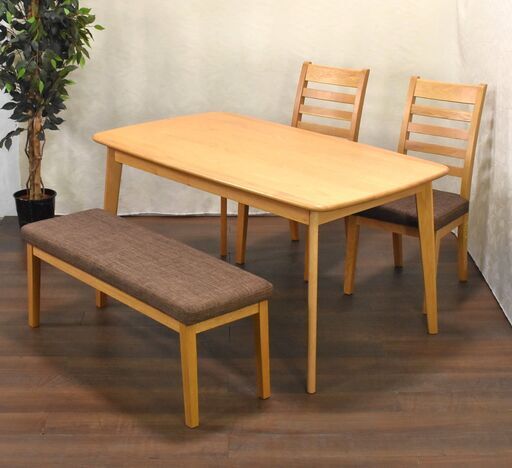 ≪yt1594ジ≫ ニトリ ４人用ダイニングセット GULF/ガルフ 4点セット ダイニングテーブル1台 幅140cm 奥行80cm ダイニングチェア2脚 ベンチ1台 机/椅子/セット販売 中古家具/宮城県仙台市 [60731-13_14_15set]