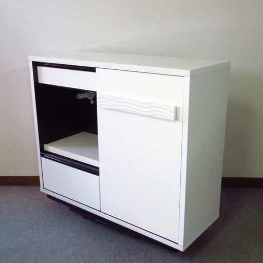 キッチンカウンター レンジボード レンジ台 完成品 食器収納 食器棚 引き戸 モノクロ おしゃれ シンプル モダン ホワイト ブラック キッチン収納 スライド扉 鏡面仕上げ
