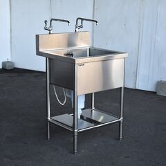 【ヤ取終了11/6】≪zyt1603ジ≫ fujimak/フジマック ステンレス製 1槽シンク 幅60cm 奥行60cm SANEI単水栓2口付属 現状品 業務用/設備/ガレージ/DIY/ガーデニング/小型シンク/FS0660?/中古厨房機器/宮城県仙台市  60720-13