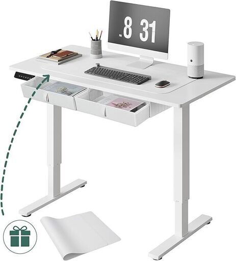 電動昇降式デスク・電動スタンディングデスク（布製引き出し付き・白）