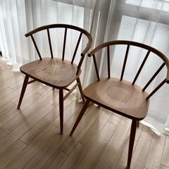 無印良品 MUJI オーク材アームチェア 丸脚 2脚