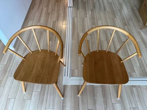 無印良品 MUJI オーク材アームチェア 丸脚 2脚