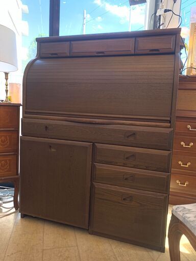 中屋家具 スツール付きドレッサーデスク ドレッサー ライティングビューロ 茶色 ブラウン ■横幅89cm×奥行45cm×高さ118㎝■近隣配送無料 買取帝国 朝霞店