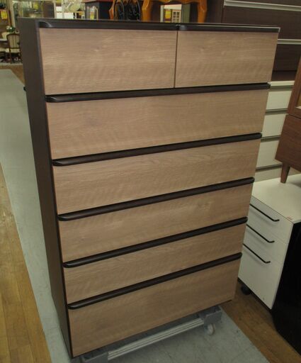 R674 NITORI モダンハイチェストニーズ3、ブラウン、幅80cm Used・美品
