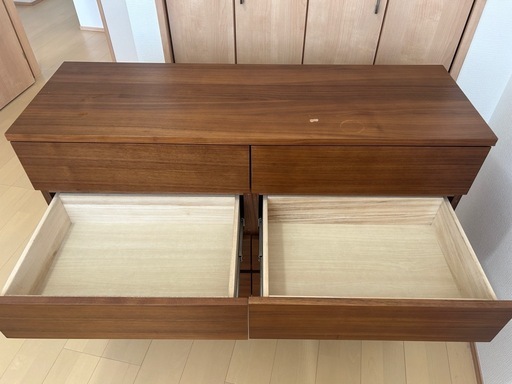 9/6引き取り限定 無印良品 MUJI ワイドチェスト ウォールナット材 天然木 整理タンス 120×40×83cw - キャビネット