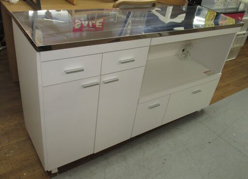R372 大和木工 ステンレストップキッチンカウンター、キッチンボード、幅150cm Used・美品