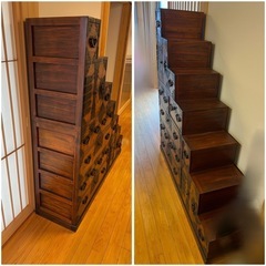 GO-168】階段箪笥 タンス 両面 両側 引き出し 和家具 収納家具 昭和 
