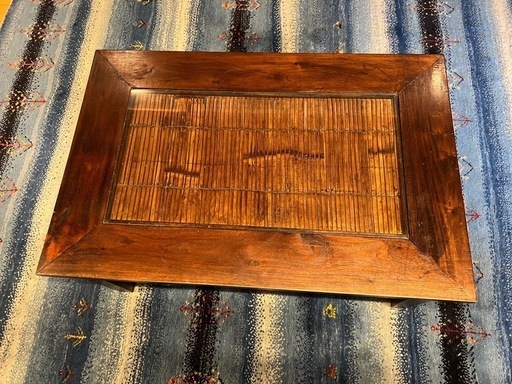 アジアン　木製　ローテーブル　アンティーク GO-174】ローテーブル センターテーブル 木製 ガラス リビング 昭和