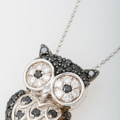 K18WG ブラックダイヤモンド・ダイヤモンド ネックレス (ふくろうモチーフ) 品番d23-76