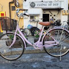 ママチャリ ブリヂストン 26インチ 3変速 カギ 付き カゴ 付き 紫色