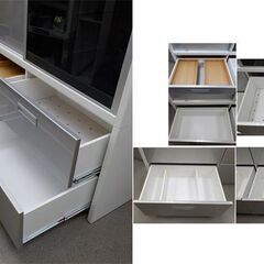 大容量！キッチンボード シルバー系 幅139㎝ モリタインテリア 食器棚 スライド扉 大型　西岡店