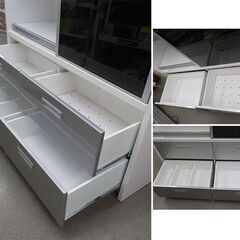 大容量！レンジボード シルバー系 幅139㎝ モリタインテリア キッチンボード 食器棚 スライド扉 大型　西岡店