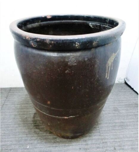①壺　陶器　水がめ　置物　茶道具　茶壺　骨董品　時代物　メダカ鉢　金魚鉢　植木鉢　陶磁器　睡蓮鉢 古民家　レトロ