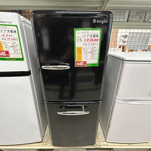 【ジ223】EDION エディオン 2ドア冷蔵庫 2021年製 149ℓ ANG-RE151-B1(K) 黒 ブラック 6か月保証付き(ma)