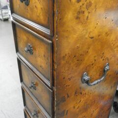 バーズアイメイプル 5段チェスト 高103.5×幅36㎝ ヴィンテージ家具 鳥眼杢 突板 葡萄杢 瘤杢 バール材 アンティーク 西岡店 