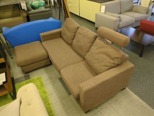 1-130 3人掛け ソファ スツール付 ファブリック ブラウン【引取限定・現状渡し】カグマニア