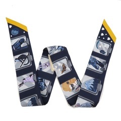 『エルメス　ツイリー エルメス ストーリー マリン/グレー/ゴールド シルク』  