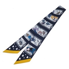 『エルメス　ツイリー エルメス ストーリー マリン/グレー/ゴールド シルク』  