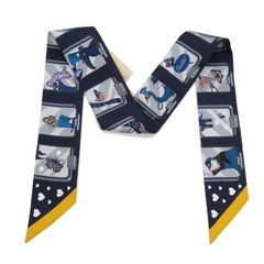 『エルメス　ツイリー エルメス ストーリー マリン/グレー/ゴールド シルク』  