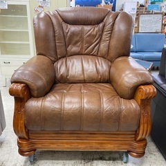 【愛品館 江戸川店 チェア】ヨーロピアンデザイン 本革1Pソファ ID：156-019849-007
