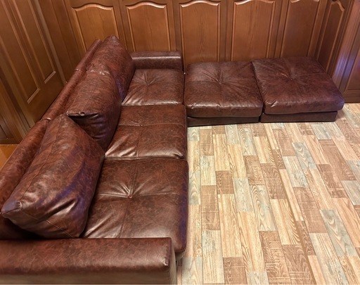 【美品】カウチソファー　ソファ　コーナー　合皮レザー