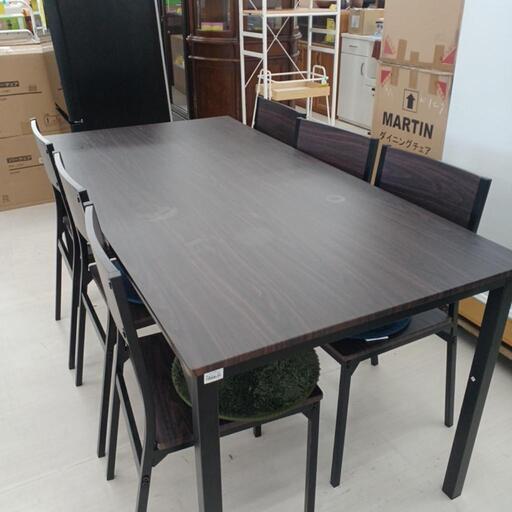 ★ジモティ割あり★ ミーティングテーブル\u0026チェア6客7点セット　BR/BK　(H)75× (W)160× (D)80【joh 2393】