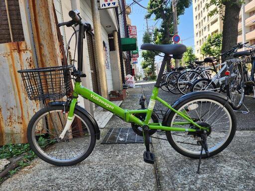 折りたたみ自転車　２０インチ　ＶＯＬＫＳＷＡＧＥＮ　６変速　カゴ　付き　緑　配達可能