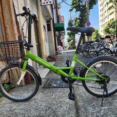 折りたたみ自転車　２０インチ　ＶＯＬＫＳＷＡＧＥＮ　６変速　カゴ　付き　緑　配達可能