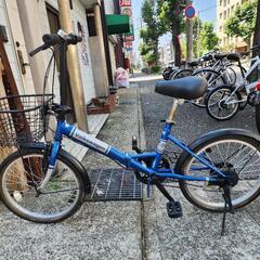 折りたたみ自転車　２０インチ　ＶＯＬＫＳＷＡＧＥＮ　６変速　カゴ　付き　青　配達可能