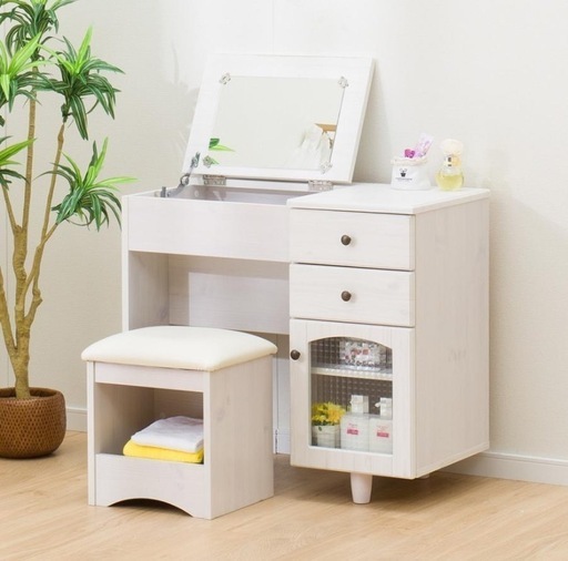 幅80cm]デスクドレッサー かわいい 中古 家具 仙台 買取  (フローリオ7080D WH) 鏡台 ミラー ニトリ デスク