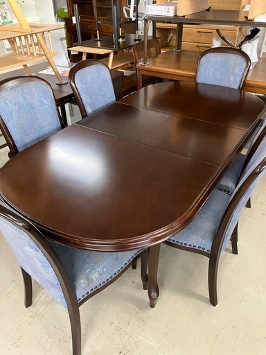 取引場所 南観音 K2409-173 maruni 伸長式ダイニングテーブルセット イス6脚付き バラ売り不可 汚れキズあり
