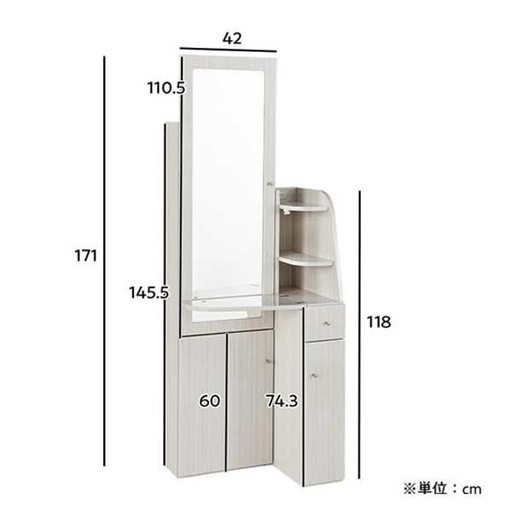 ほぼ未使用✨️ドレッサー 姿見 鏡台 化粧台 スツール付き 1口コンセント付き ハイグロス ホワイト 木目柄 収納 オシャレ