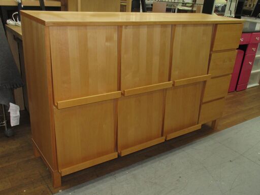 R644 国産 高野木工 ナチュラル143マガジンラック、リビングボード、幅143cm Used・美品