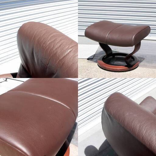 T273)【送料別】EKORNES エコーネス Mサイズ 本革ストレスレスチェア/オットマンセット 2017年製 ブラウン系 椅子 ノルウェー ソファ